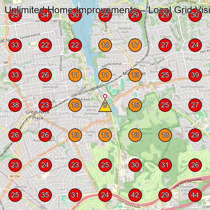 Unlimited Home Improvements GeoGrid visibility map for General Contractor in Great Neck